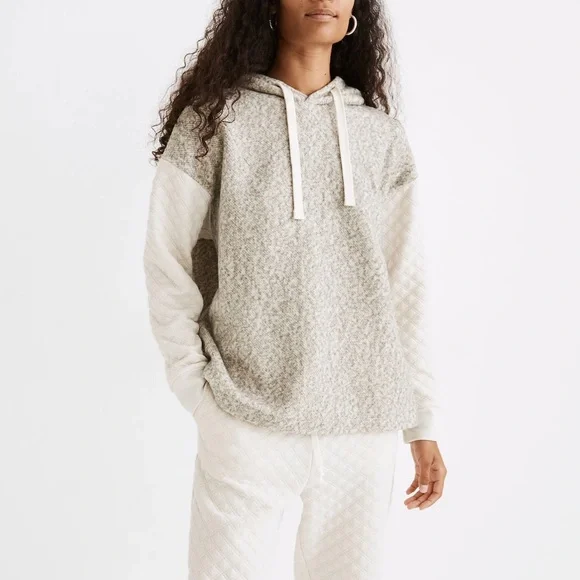 Madewell Quilted-Sleeve Hoodie Sweatshirt - Picture 1 of 6